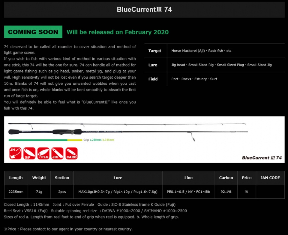 PLAT/yamaga blanks blue current iii 74/yamaga blanks-Fishing